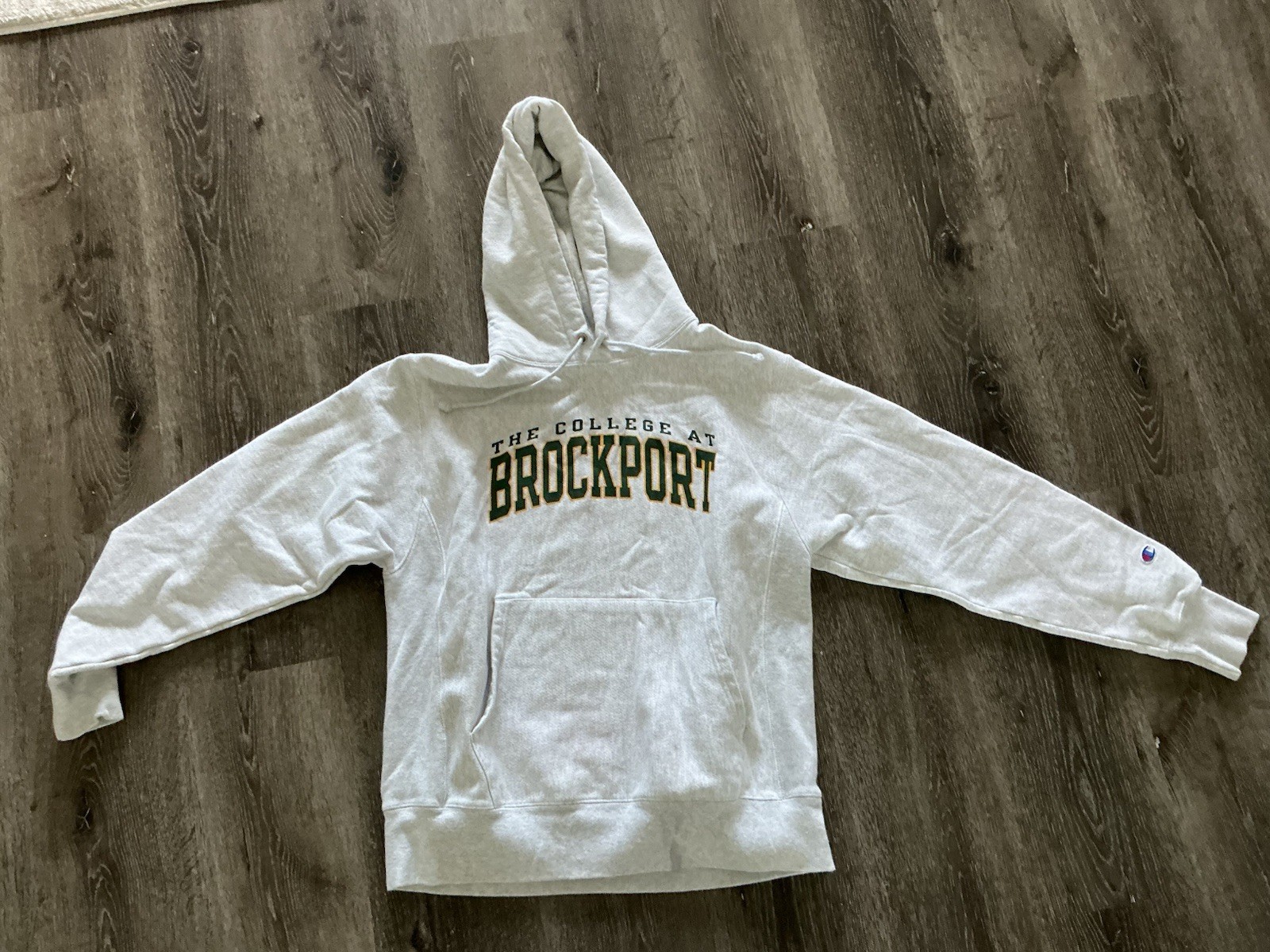 Champion Reverse Weave Gray College Hoodie Size L, Heavy Weight, Elon College
