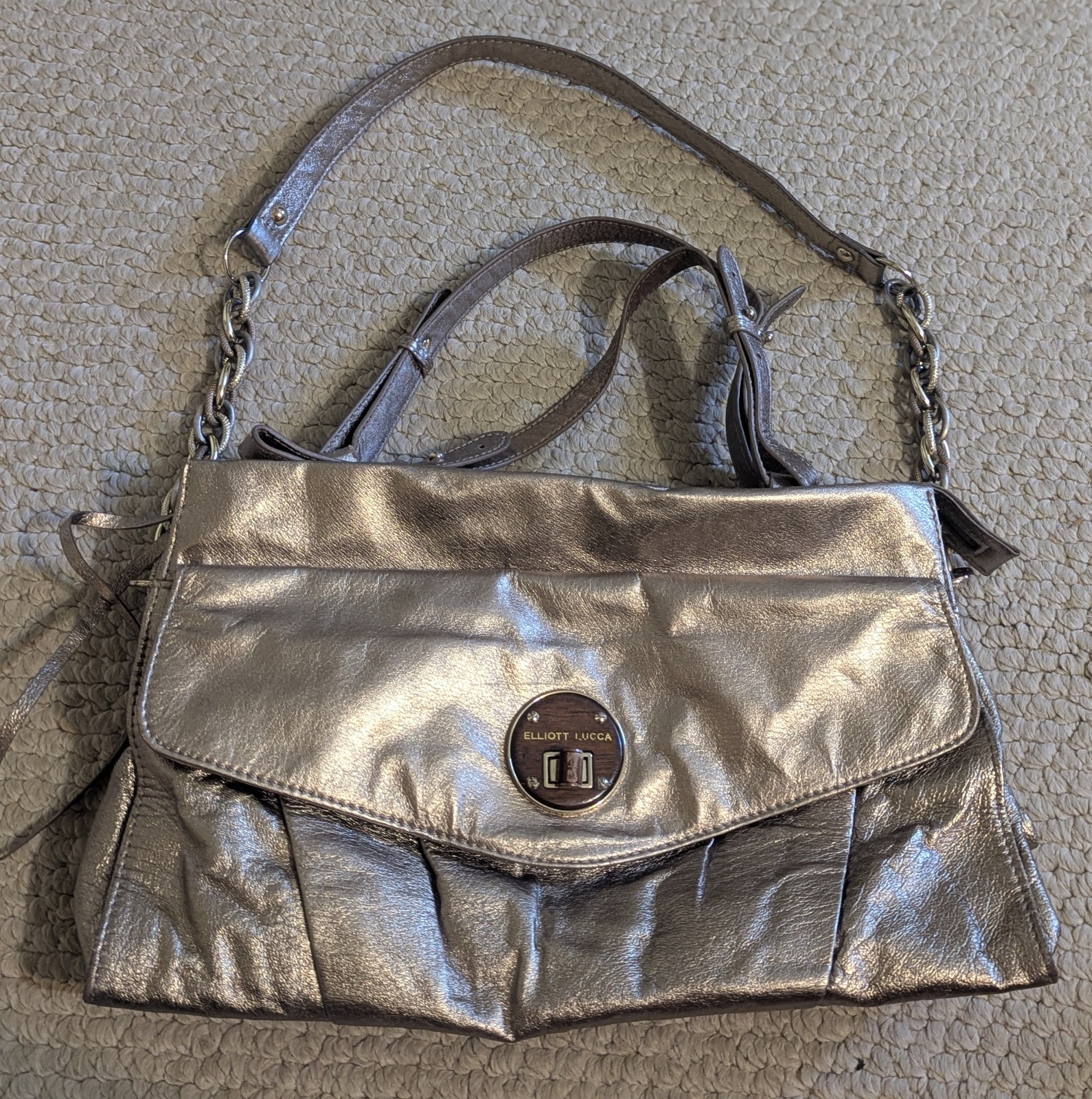 Elliott Lucca Leather Roma Leather Satchel Shoulder Handbag Metallic + Strap