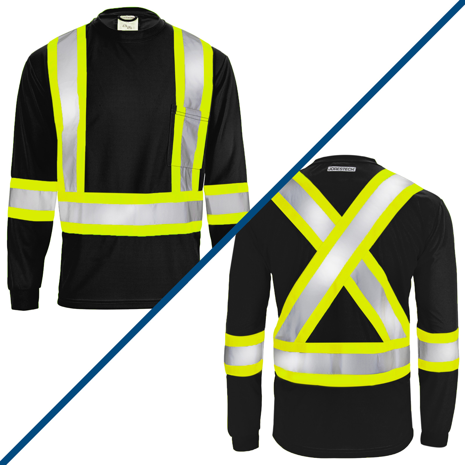 Black Hi Vis Shirt ANSI Class 1 Reflective Safety Long Sleeve HIGH VISIBILITY