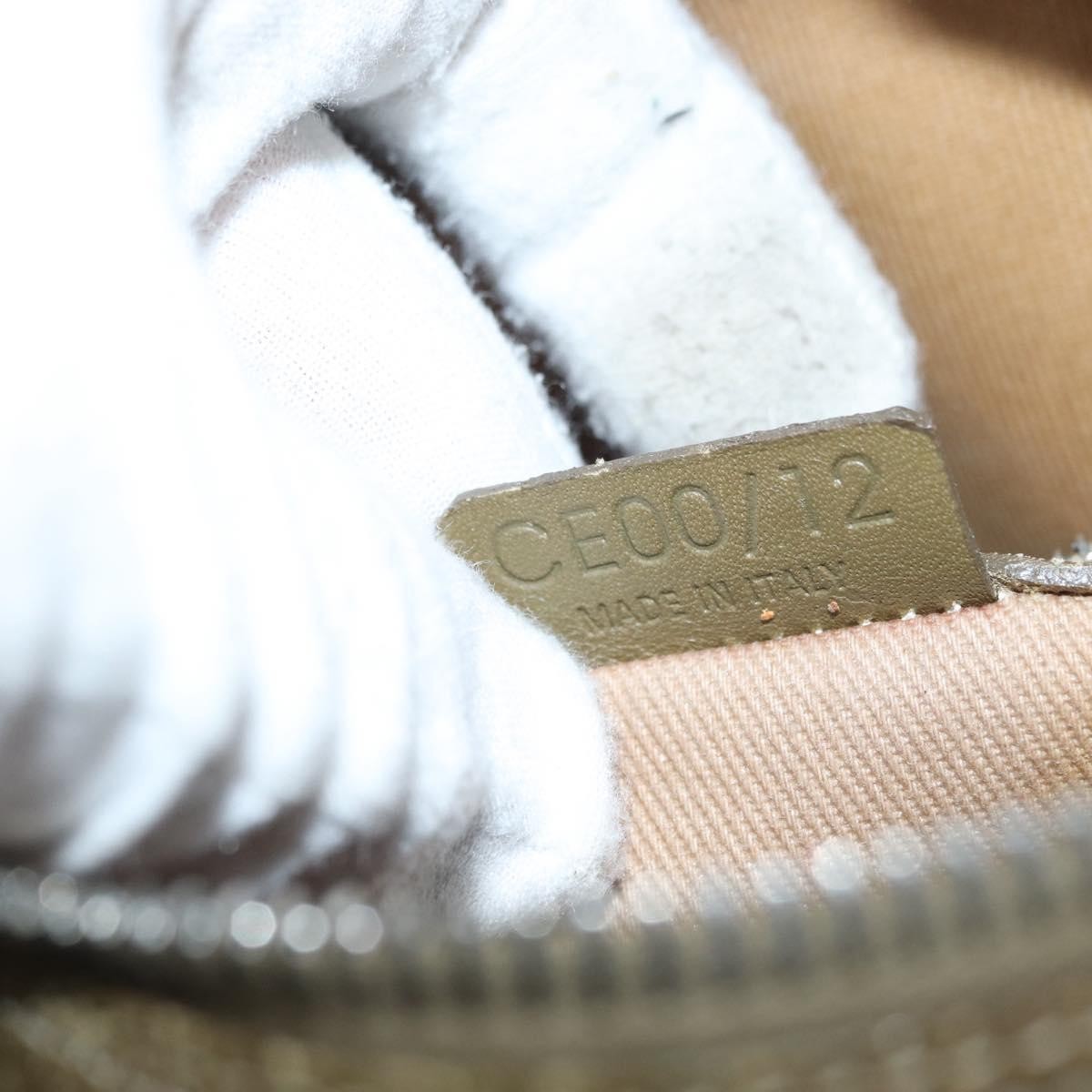 CELINE C Macadam Canvas Mini Boston Bag Khaki Silver Auth ep14462