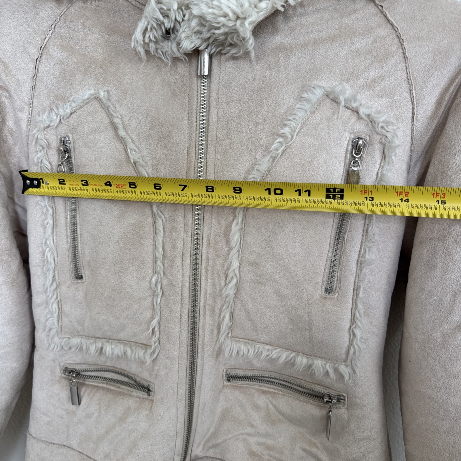 Wilson’s Leather Faux Fur & Suede Penny Lane Style Jacket Removable Hood Beige S