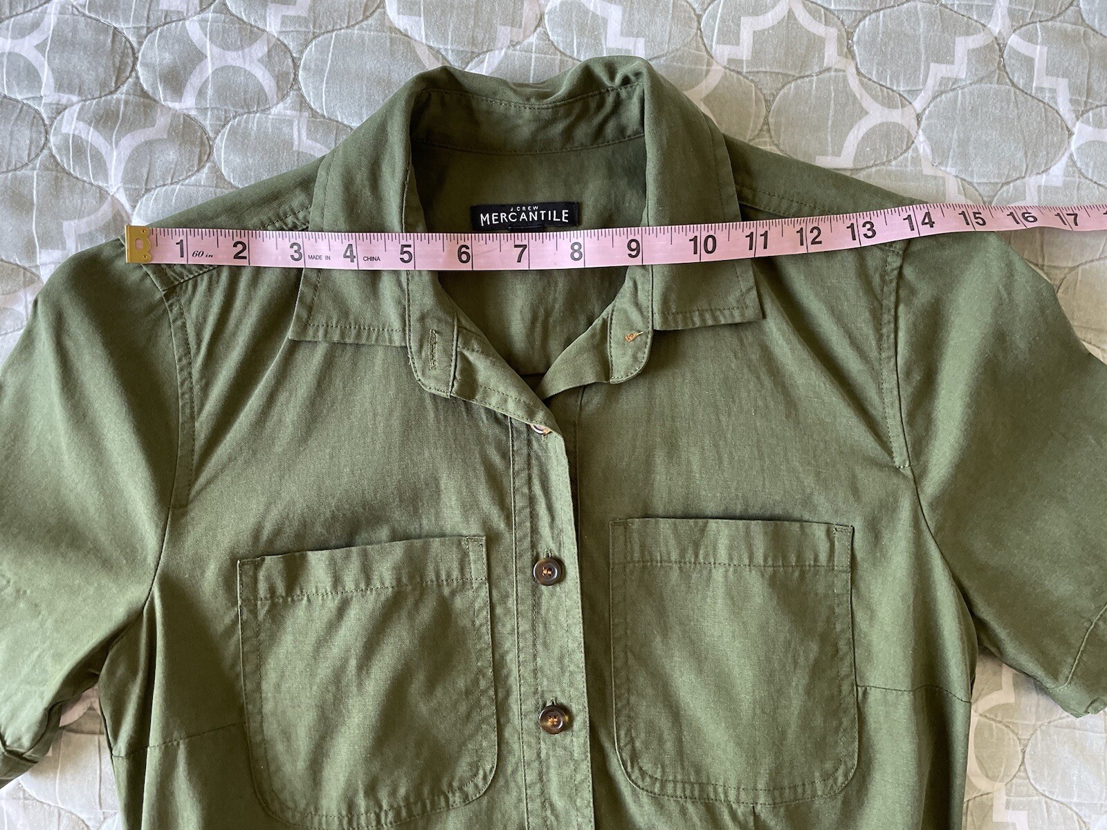 J. Crew Women’s Size 00 Green button up short sleeve Pockets Tie shirt dress