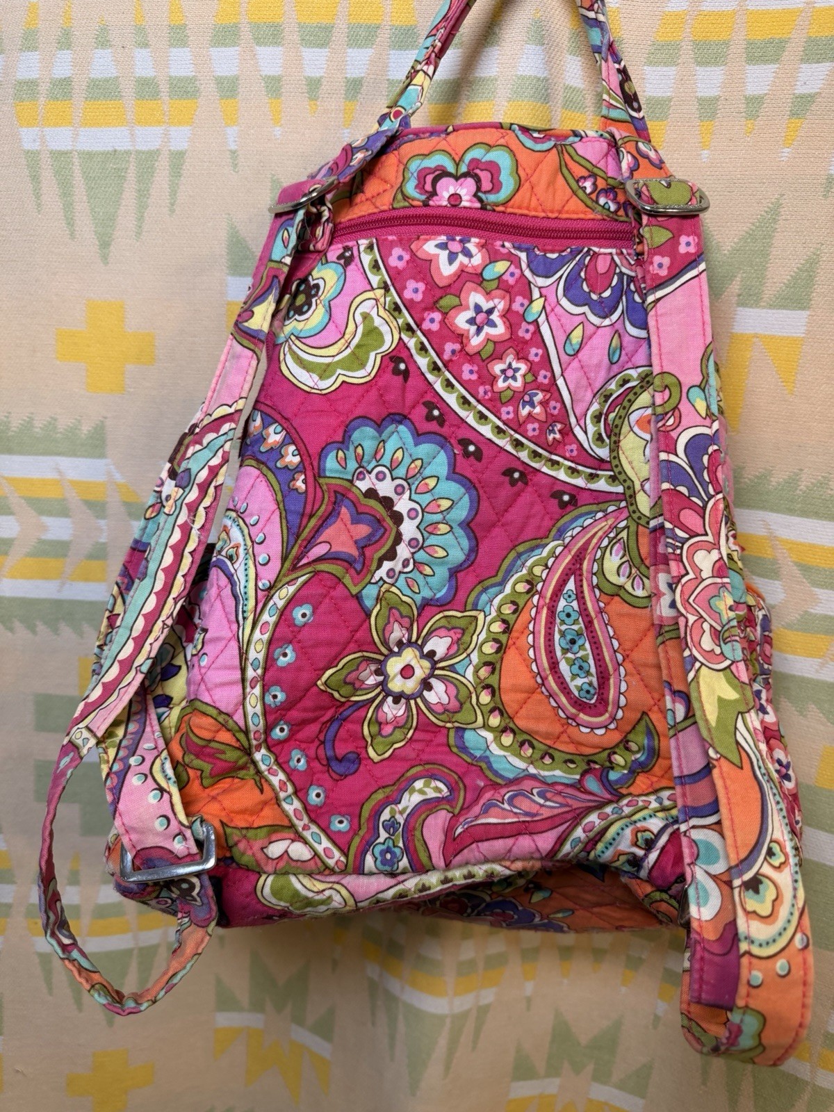 Vera Bradley Medium Backpack Pink Swirls Retired Quilted Cotton Paisley 2010s