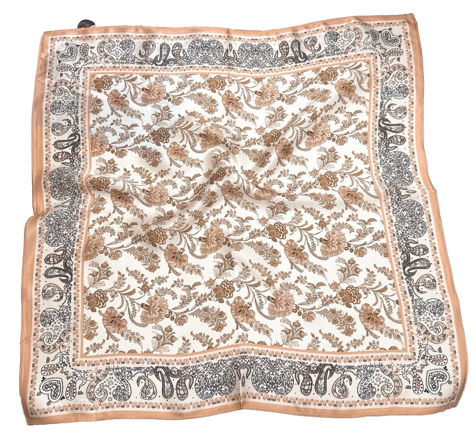 21”X21″Pink Brown Paisley Print Pure Mulberry Satin Silk12momme Scarf 53x53cm620