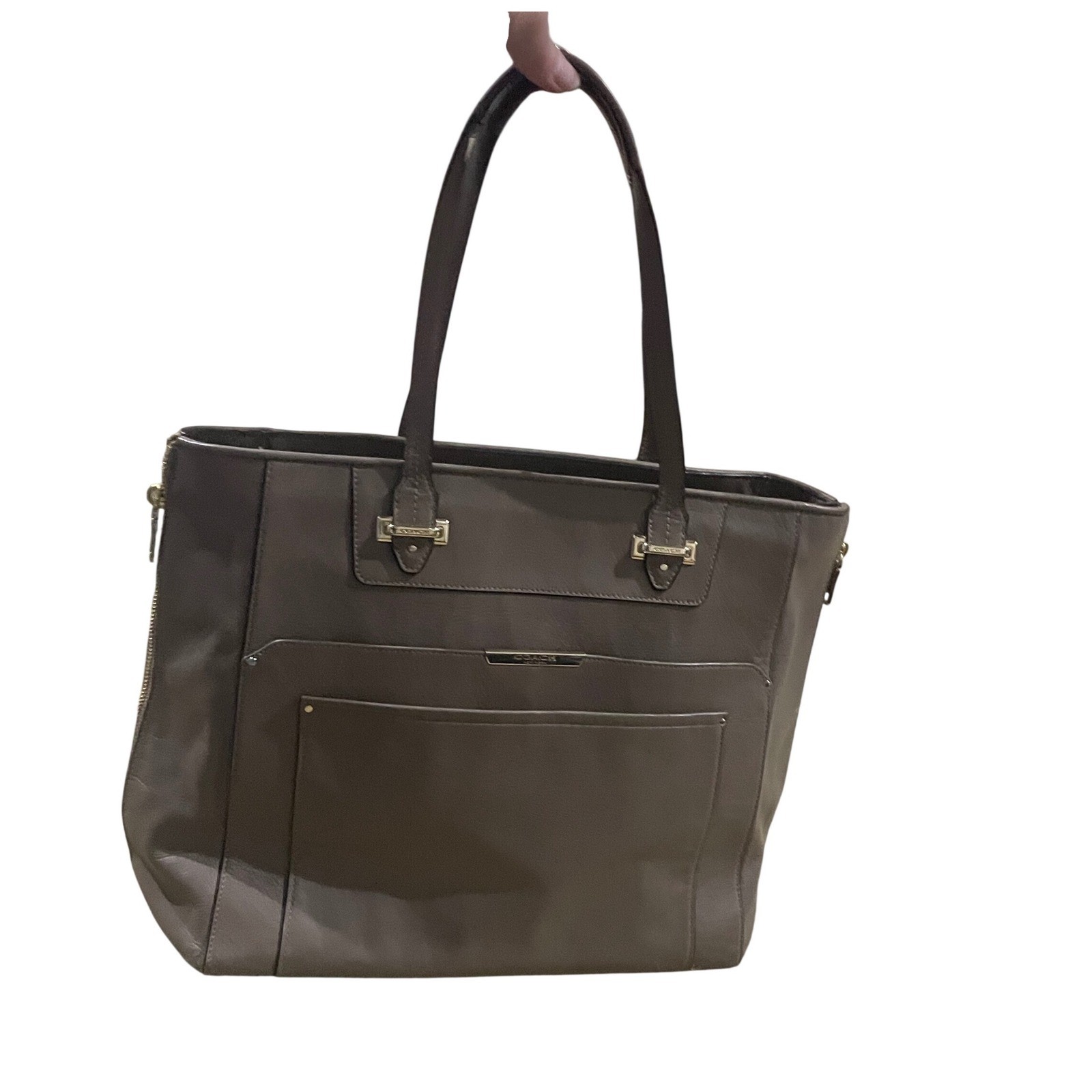 Coach Gallery Tote Taupe Leather Shoulder Bag Gold Hardware F79608ll large tote