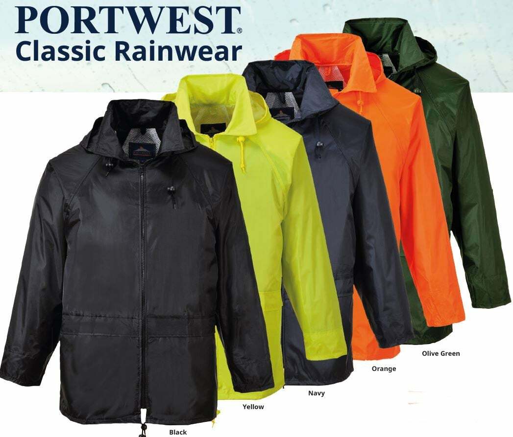 Portwest US440 Classic Waterproof Rain Jacket w/ Sealed Seams & Adjustable Hood