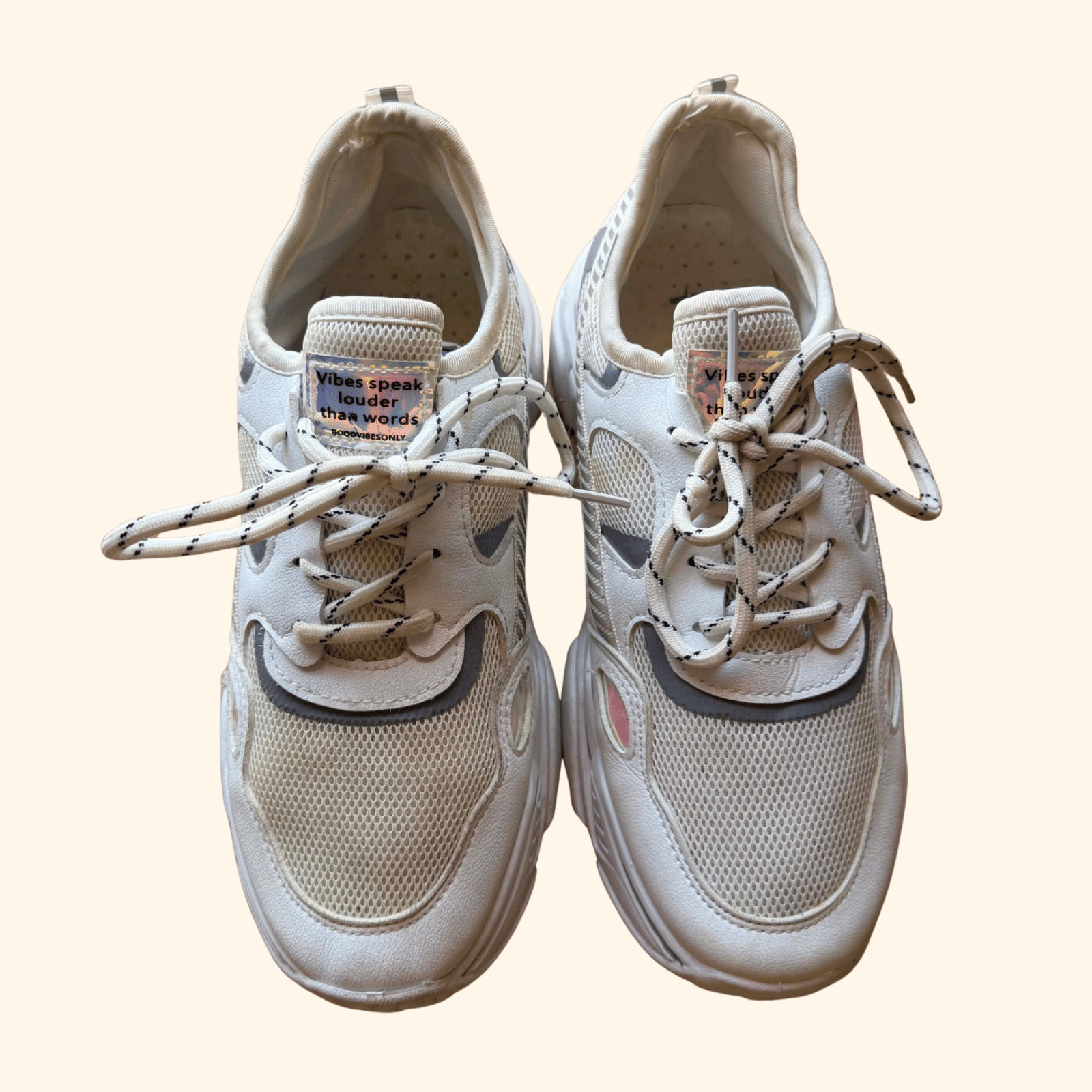 Women’s Chunky Sneakers White EU 40 Mesh Lace-Up Casual Walking Shoes