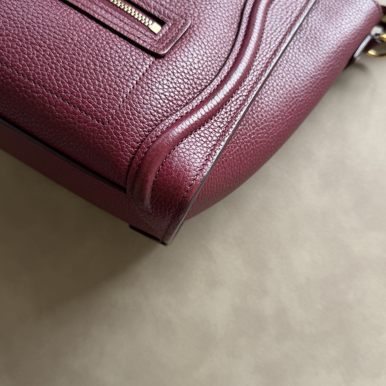 CELINE Luggage Nano Shopper Drummed Calfskin Leather Bordeaux Shoulder Bag 2WAY