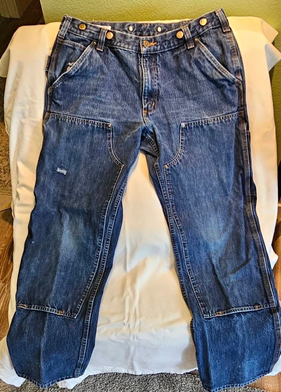 Carhartt Double Front Jeans Mens 36×33 Blue Denim Pants Relaxed Fit 103890 I10