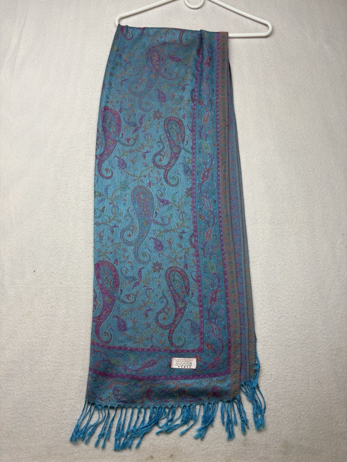 Cashmere Scarf Shawl Paisley Floral Purple Blue Jerusalem Gift 100% Cashmere