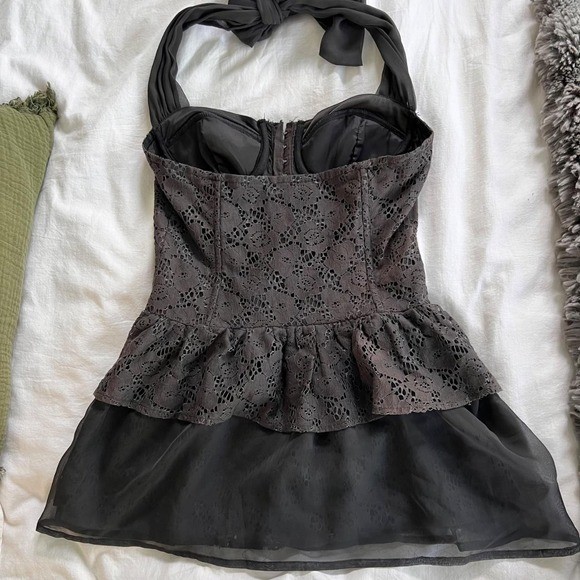 Twelve by Twelve Charcoal Lace Halter Babydoll Top | Size Medium