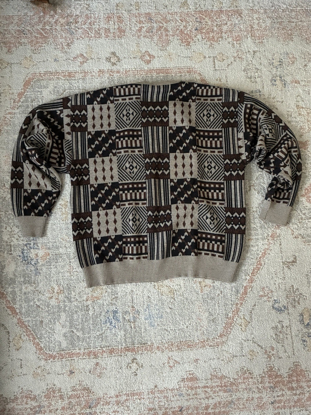 VTG Marz Munchen 100% Wool Geometric Patchwork Knit Grandpa Sweater