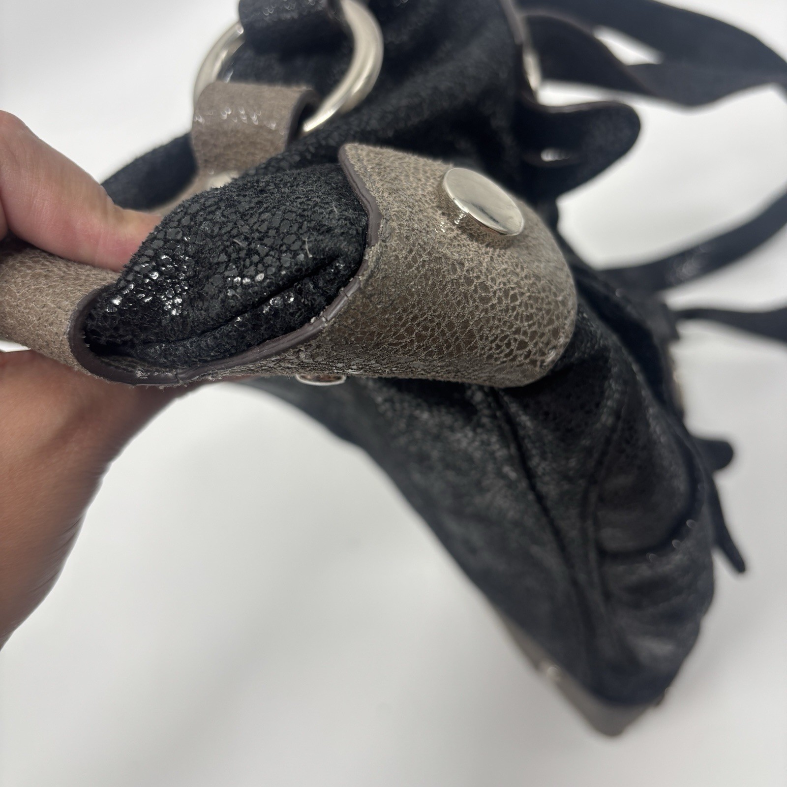 B. MAKOWSKY Black Shimmer Metallic Leather Bag. Read Description