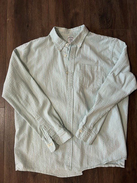 Brooks Brothers Men’s XL Green Striped Seersucker Button Down Shirt – EUC
