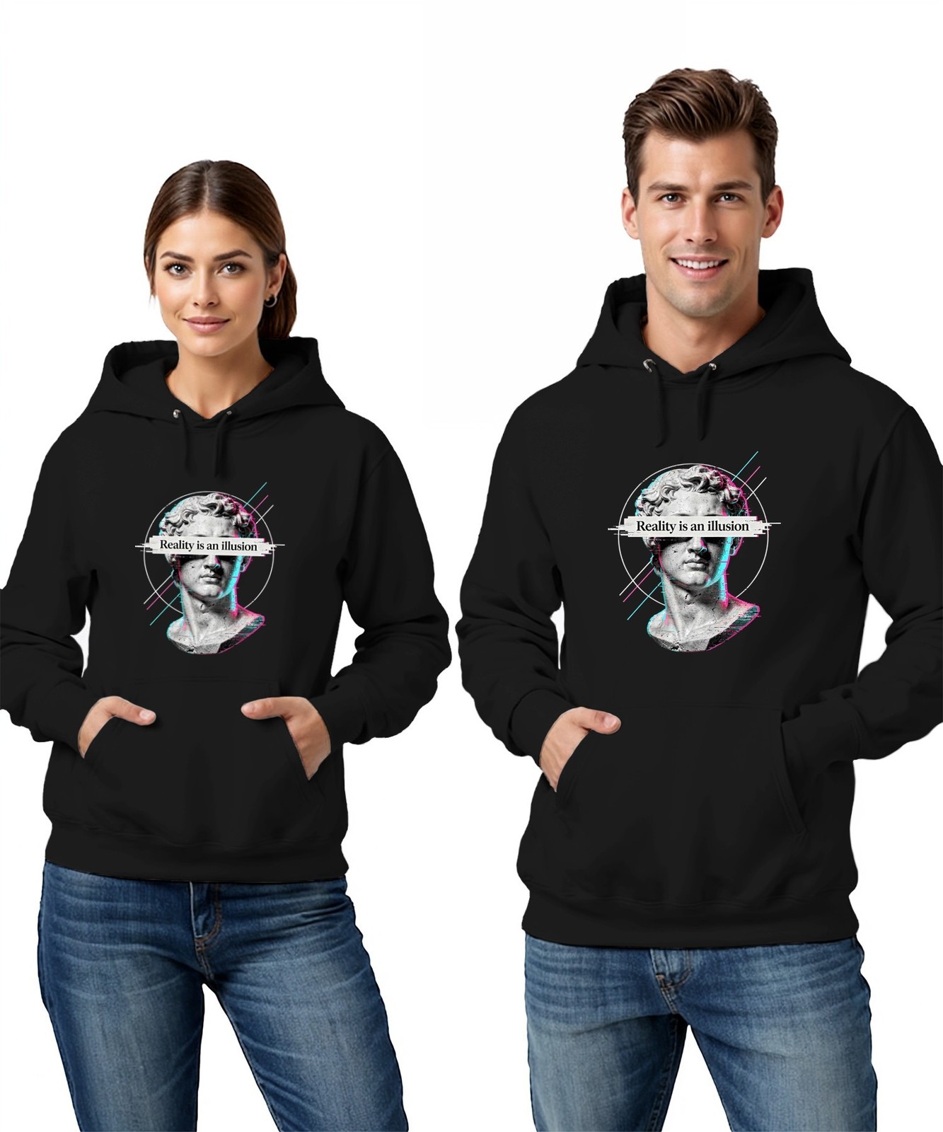 Reality is an illusion David Statue Glitch Art Unisex Hoodie Hooded Sweatshirt