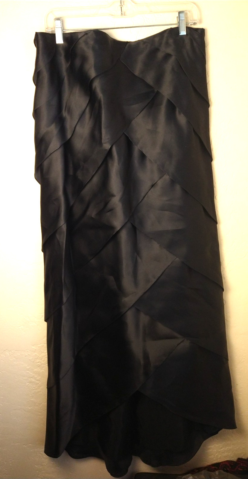 Chetta B Layered Maxi 100% Silk Taffeta Skirt Women 16 Quiet Luxury Black Glam