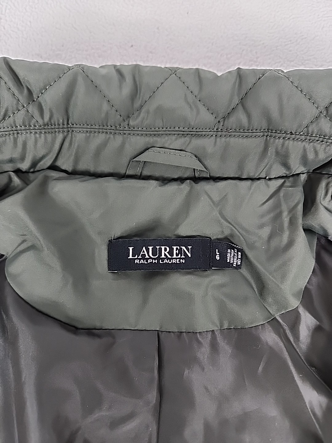 Lauren Ralph Lauren Diamond Quilted Button Up Mid Jacket Women’s Large Green
