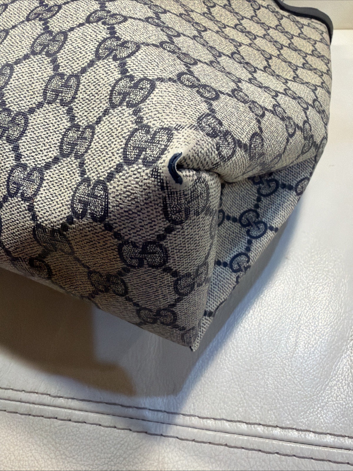 Gucci Tote Shoulder Bag Coated Canvas Gray Navy GG Pattern Accessories Collectio