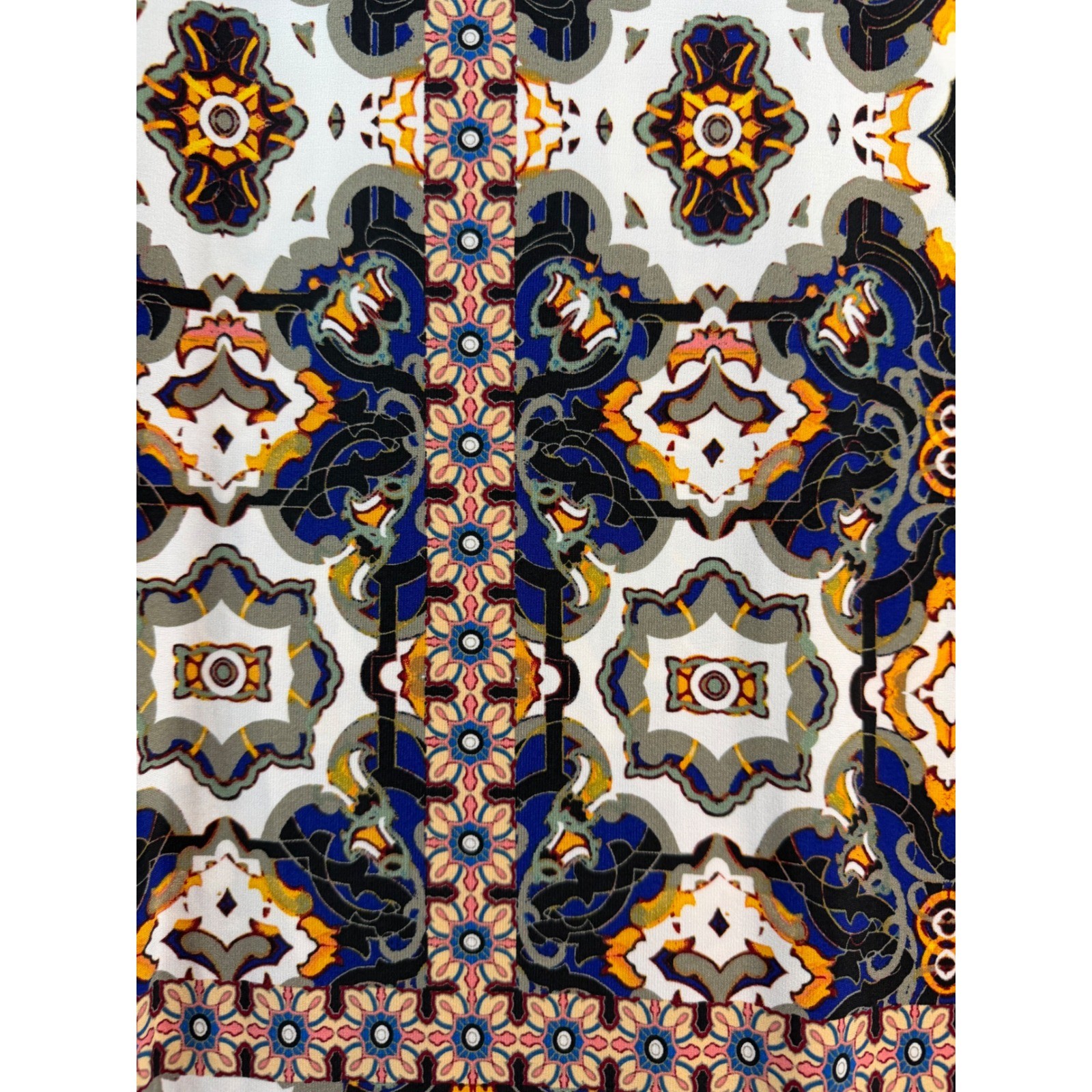 London Times Blue Orange Geometric Tile Print Shift Dress Sz 18 Jersey boho