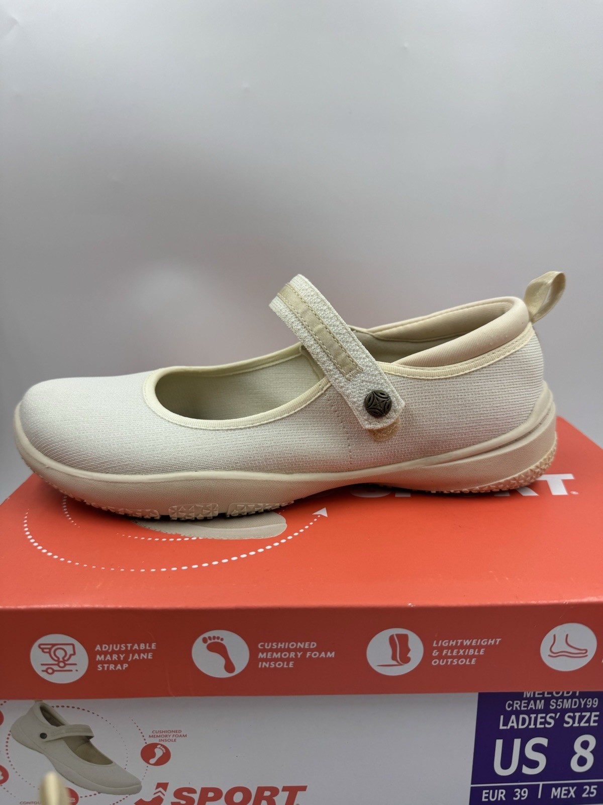 Jsport Womens Shoes Beige Mary Jane Memory Foam Contoured Arch Lightweight 8