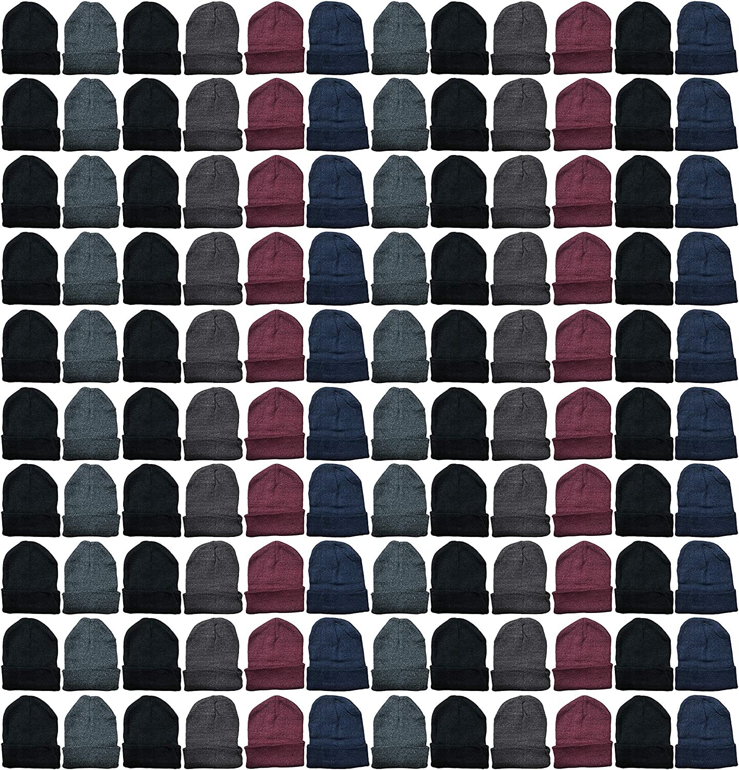 144 PK of Yacht & Smith Wholesale Bulk Unisex Winter Beanies Hats Assorted