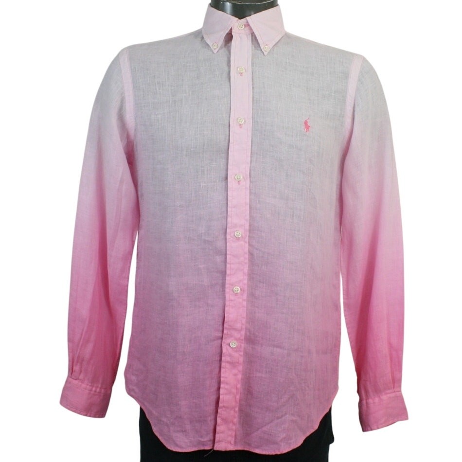 Polo Ralph Lauren Mens S Pink Ombre Dip Dye 100% Linen Button Down Shirt