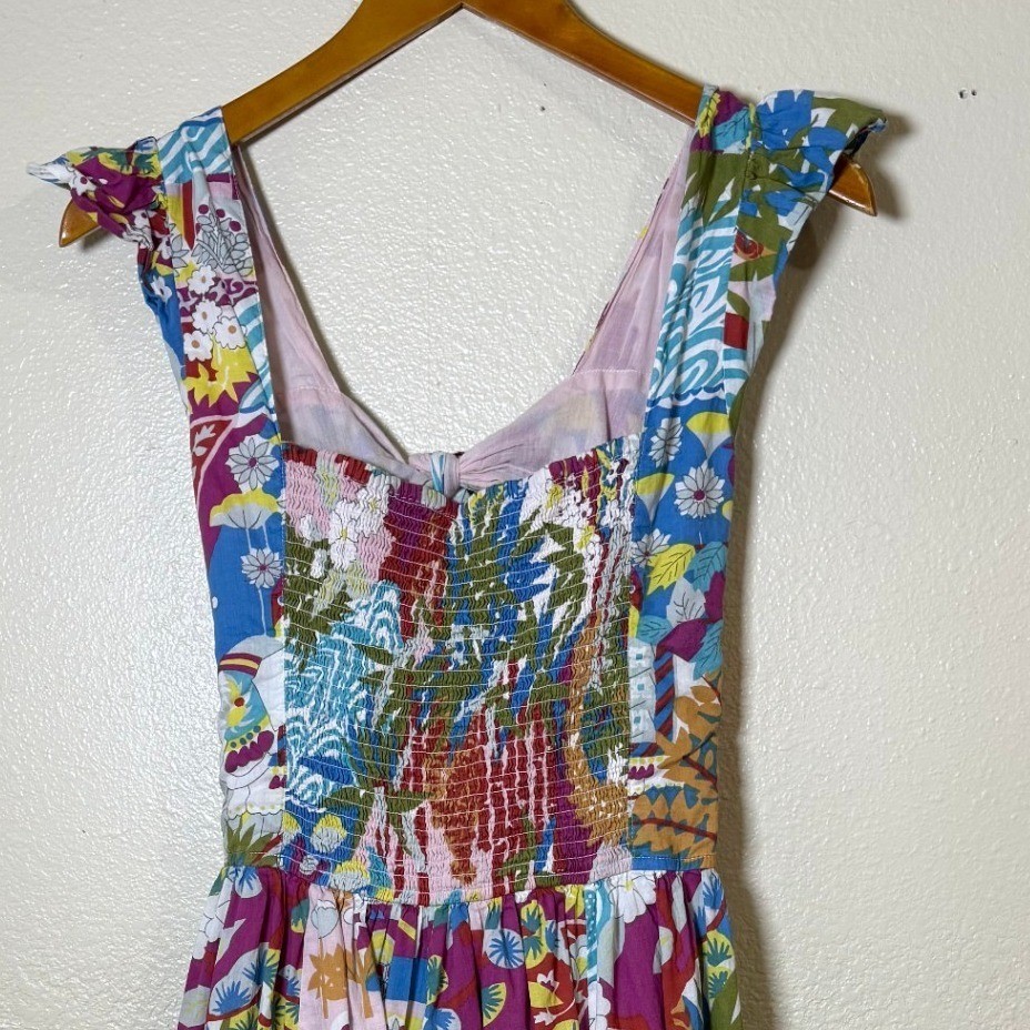 Caroline Constas Women Midi Dress M Multicolor Tropical Cotton Smock Boho Resort
