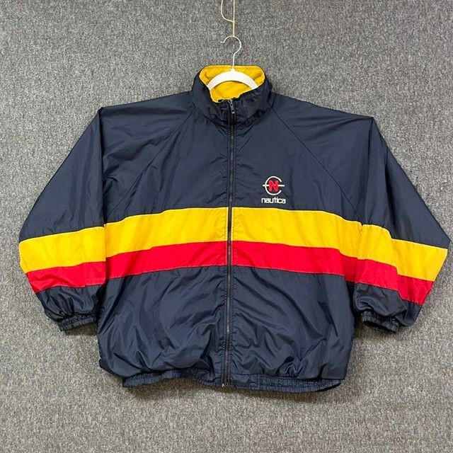 Nautica Jacket Mens L Navy Yellow Red Competition Windbreaker Zip Front Vintage