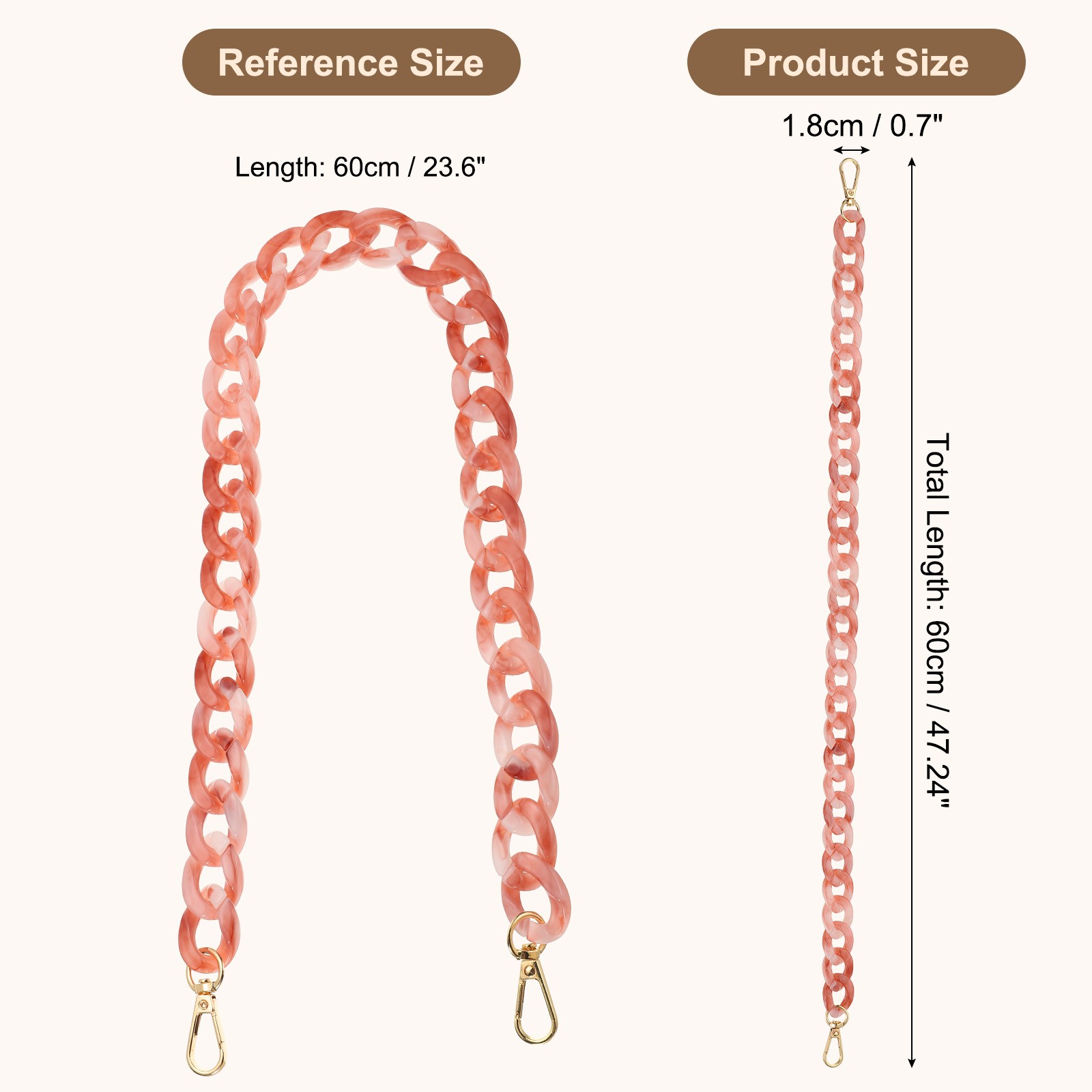 24 Inch Acrylic Chain Purse Strap Replacement Luxury Handbag Strap Pink