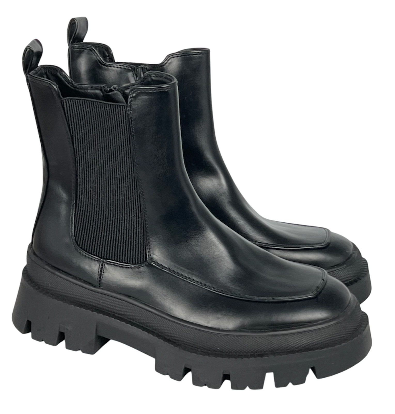 NEW LANE BRYANT BLACK ELASTIC GORE SUPER LUG PULL ON PLATFORM BOOTIE BOOTS 8.5W