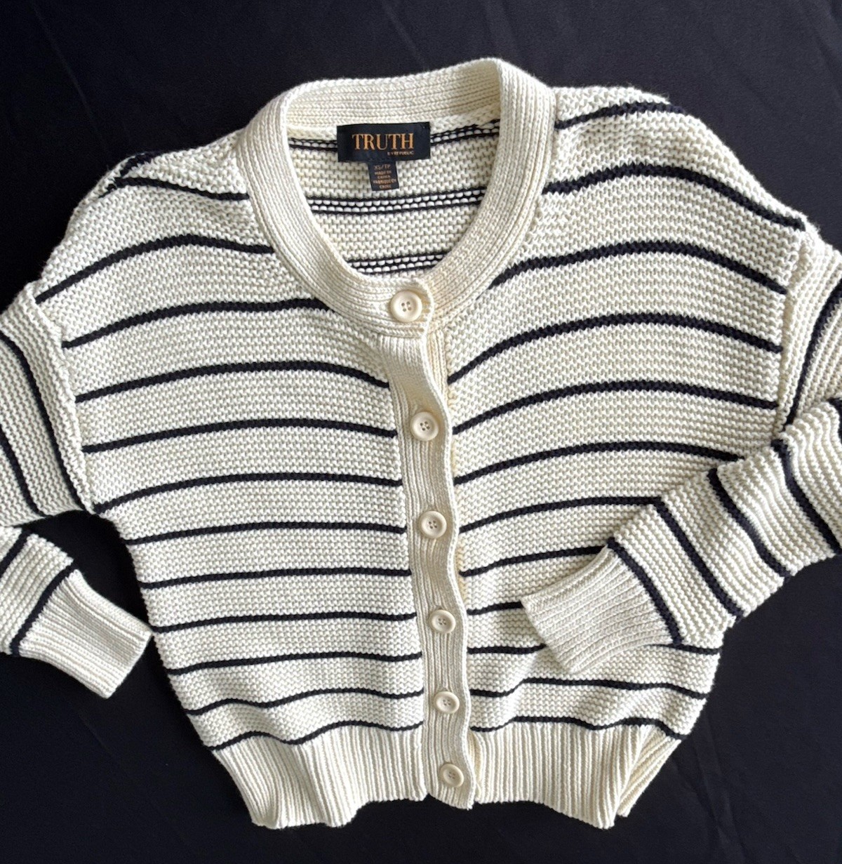 NWT Truth By Republic,Womens Button Up Sweater, SZ: XS, Black & Cream