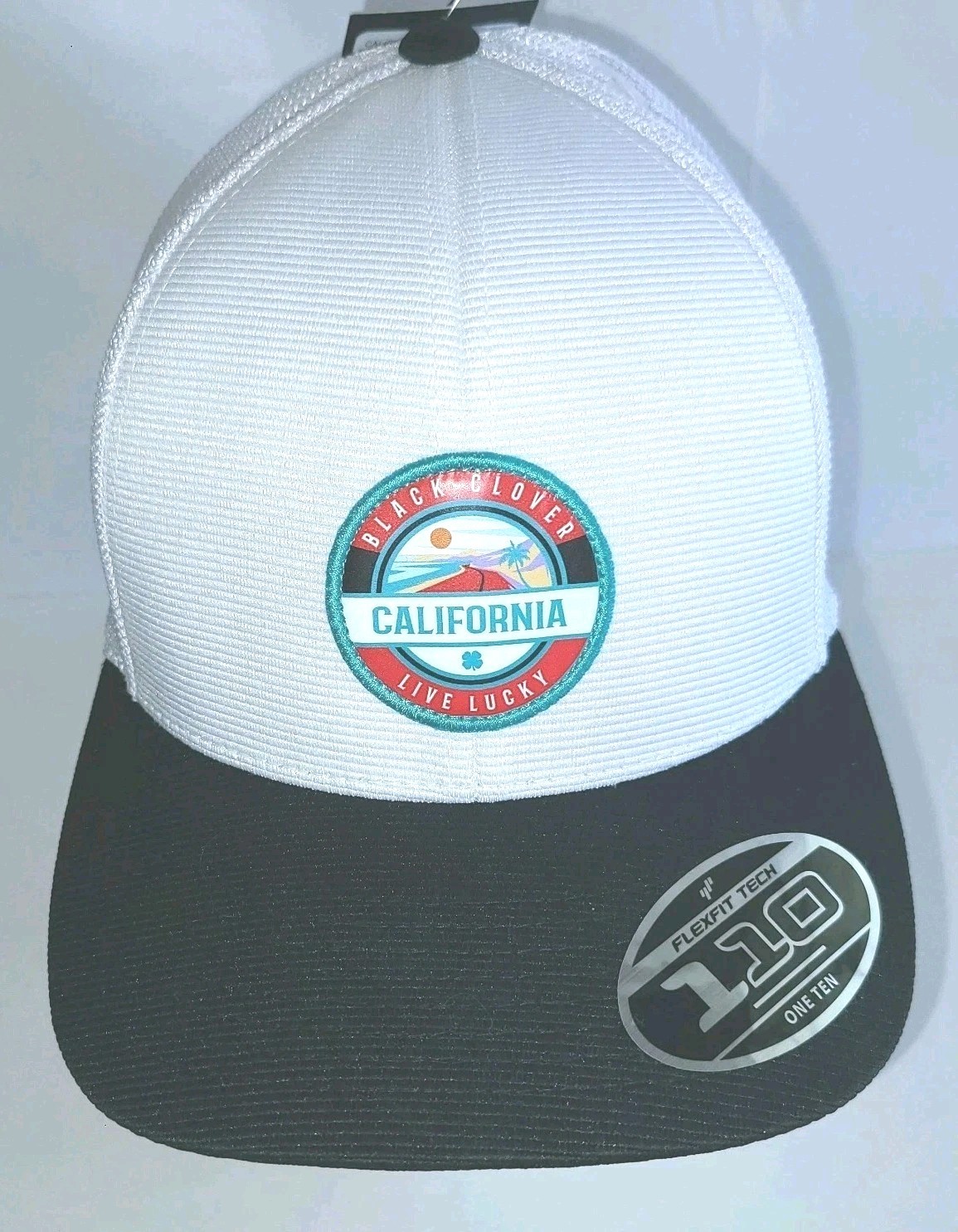 Black Clover One Ten FlexFit Tech Mens Mesh Back Adjustable Cap White Black NWT