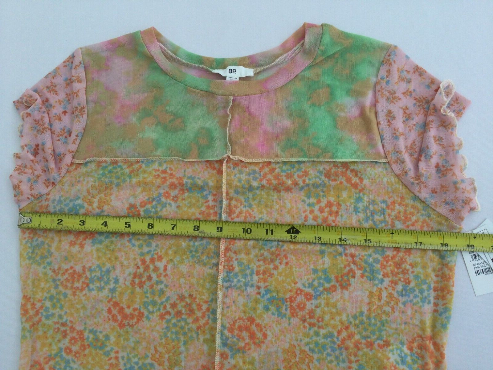 BP Floral Mesh Patchwork Baby Tee Y2K Fairy Sheer Pastel Crop Top XL NEW