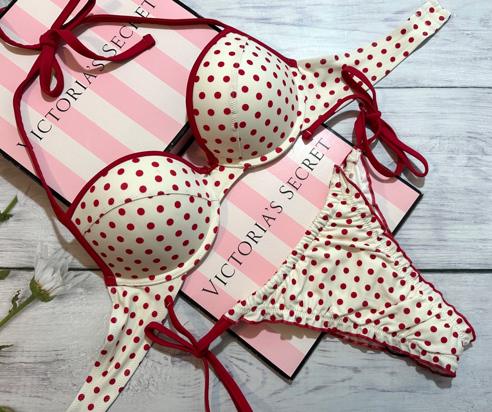 VS Pink by Frankie’s Bikinis Swimsuit polka dot ADDISON PUSH-UP BIKINI Set