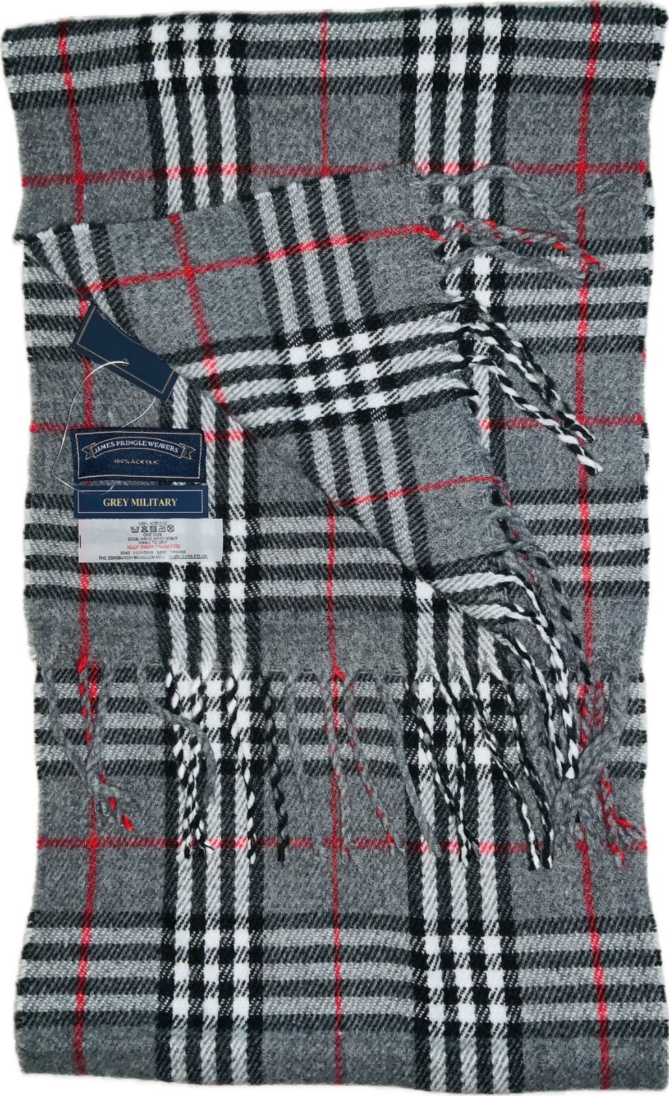 James Pringle Weavers Men’s Grey Military Rectangle 100% Acrylic Scarf NWT