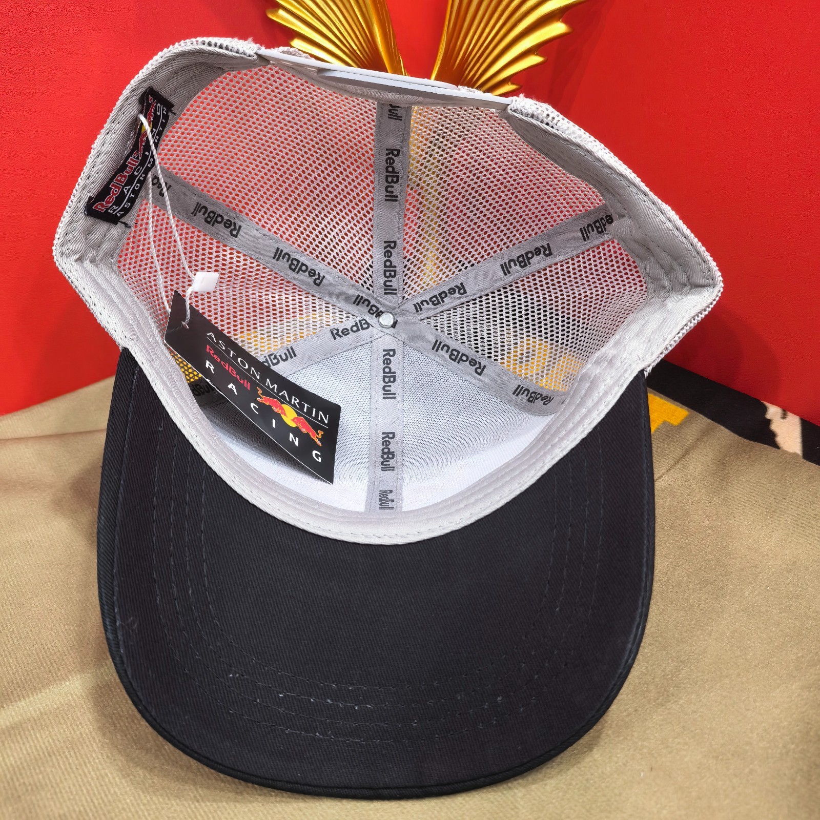 Red Bull Black Adjustable Baseball Cap with White Back Mesh Design