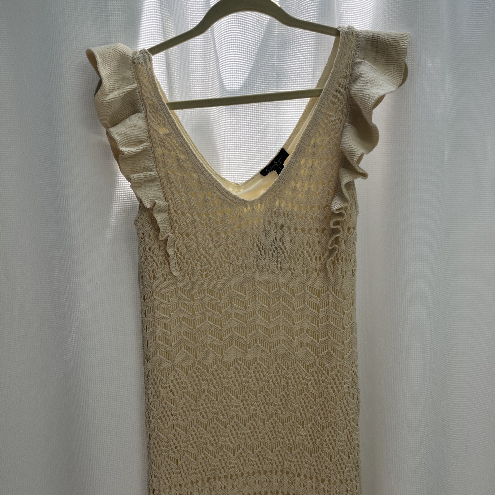 Jessica Simpson Cottagecore Crochet Ruffle Sleeve Fairy Ivory Maxi Dress Large