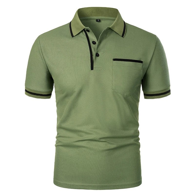 Men’s Short Sleeve Polo Shirt, Solid Color Casual T-Shirt with Pockets