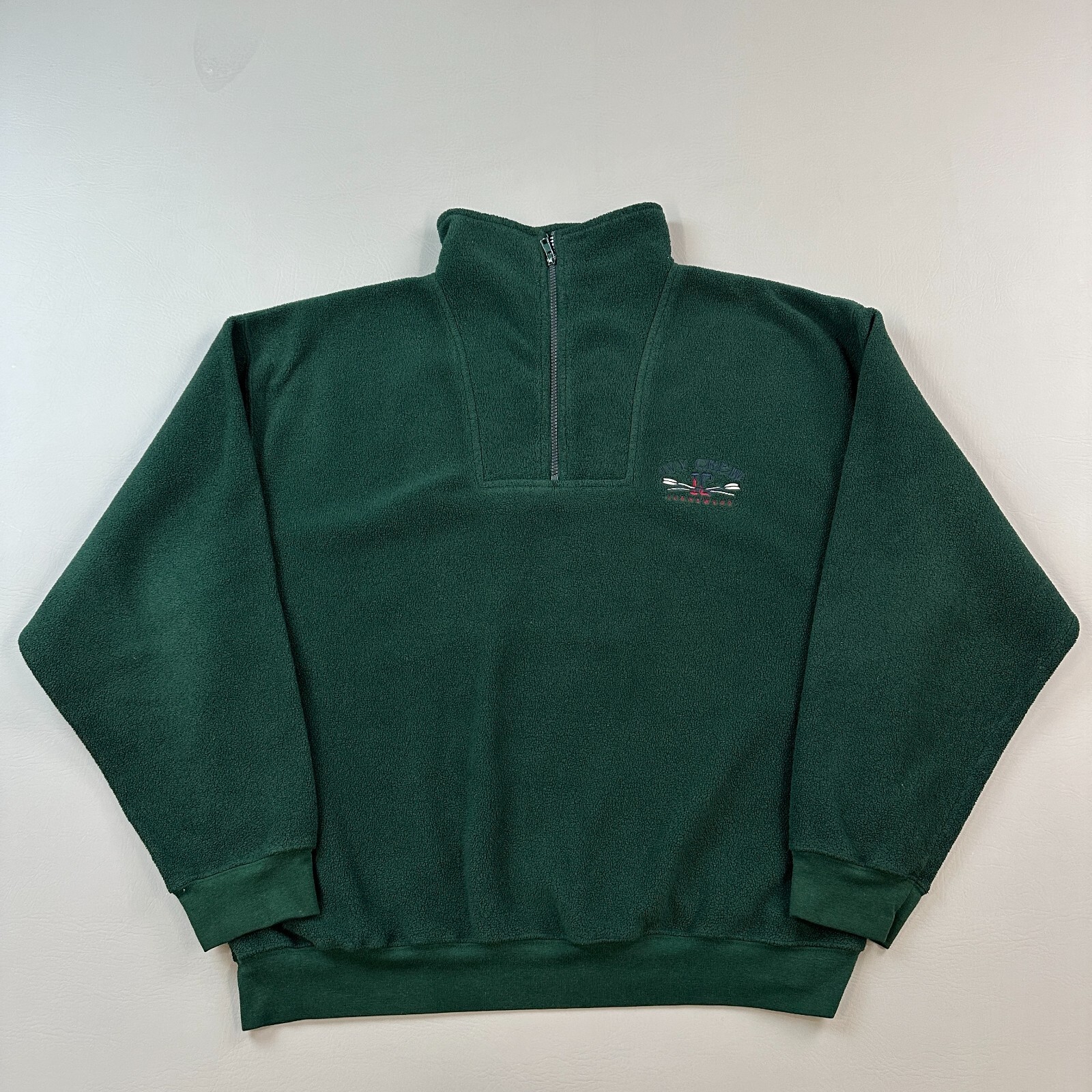 Vintage Ivy Crew Jacket Mens Large Green 1/4 Zip Fleece Hiking Outdoor 90s