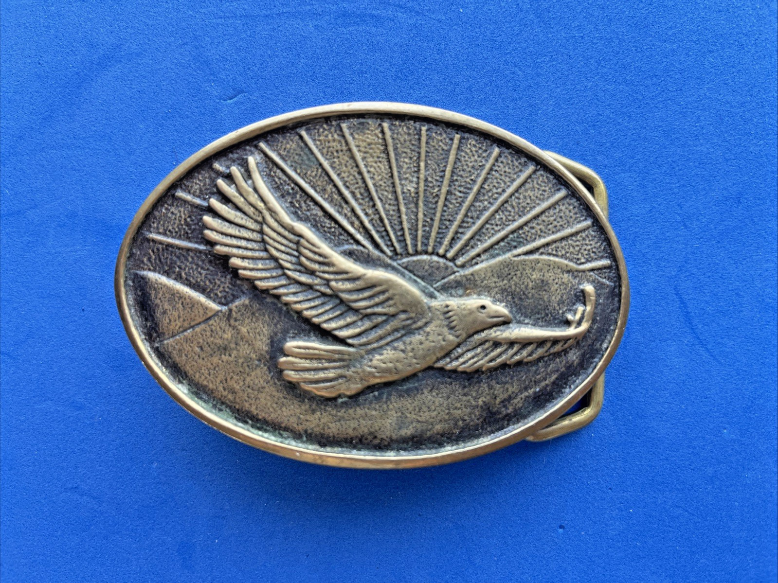 Vtg 70’s BTS Brass Belt Buckle American Bald Eagle Solid Patriotic USA Nature 3″