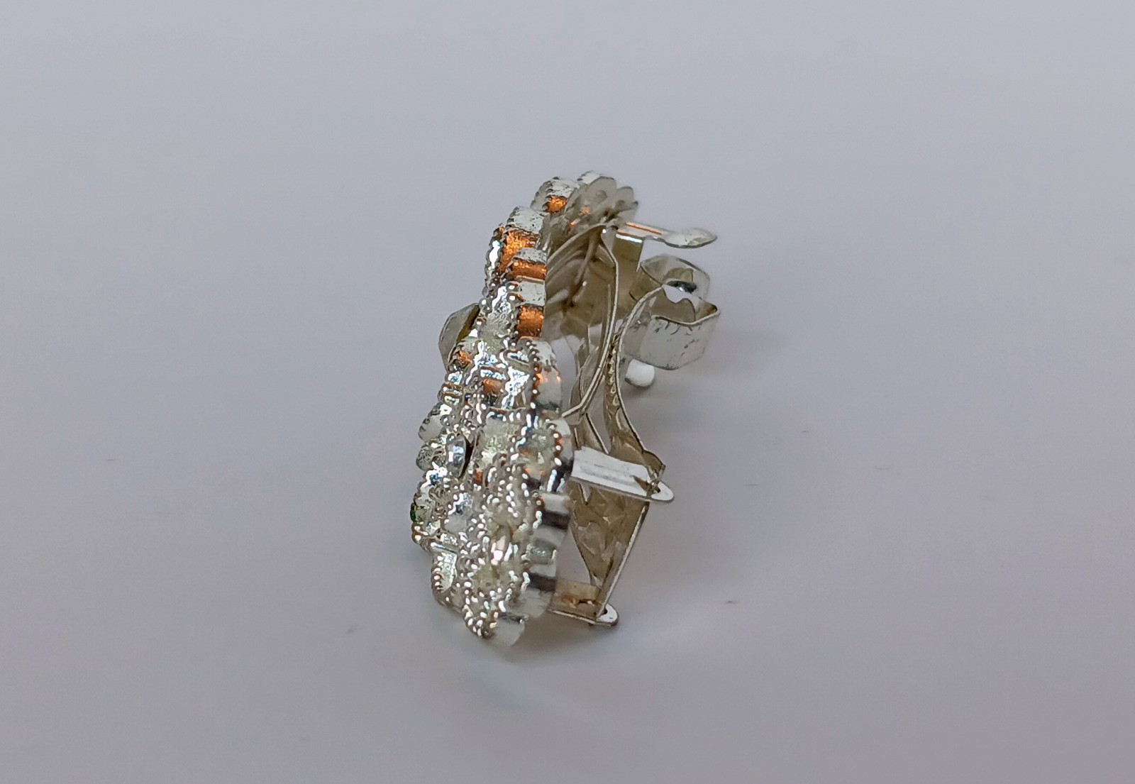 Faship Silvertone Filagree Crystal Hair Barrette 3.5 in