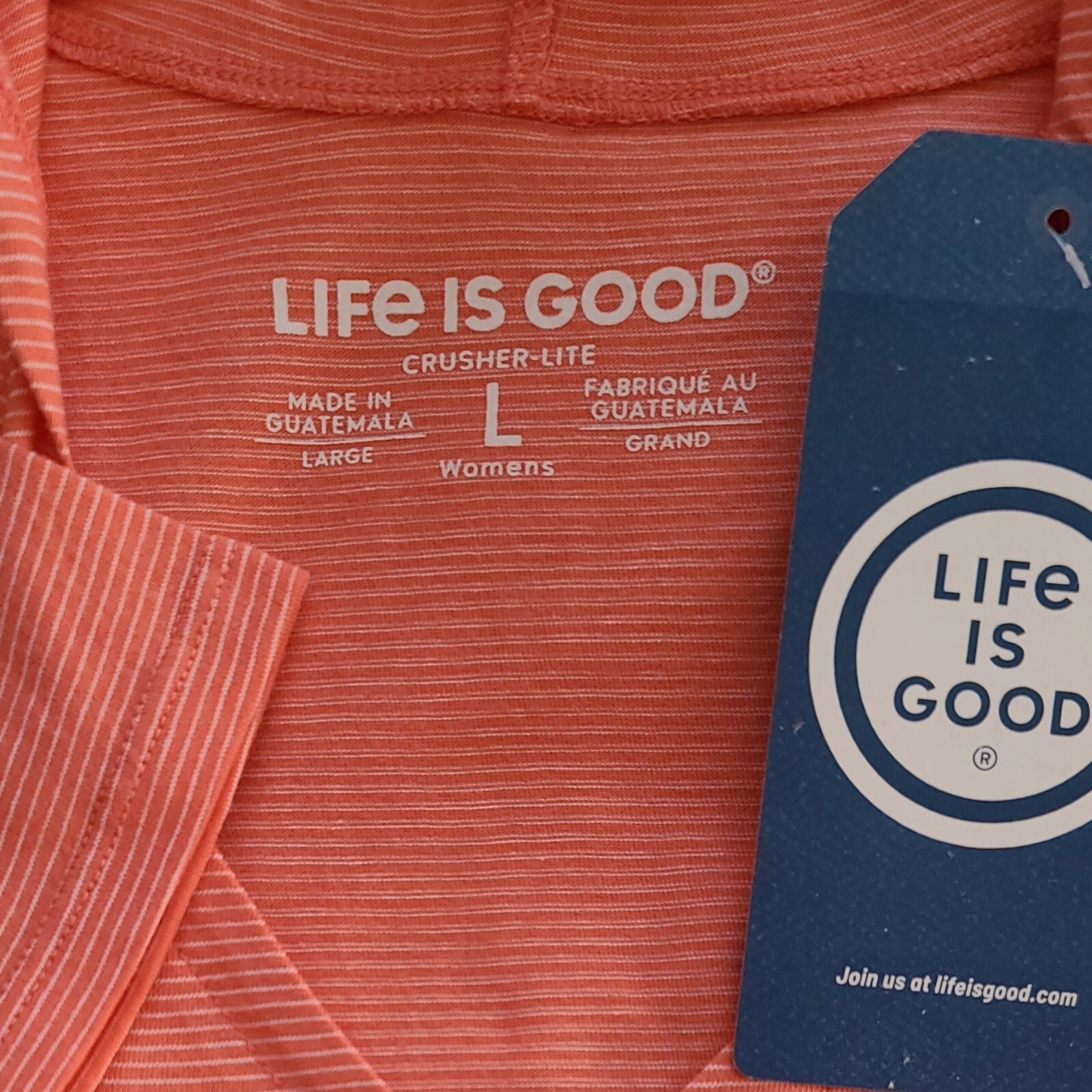 Life Is Good LS Shirt Crusher Lite Hooded Tee SAND DOLLAR Striped 43in Womens L