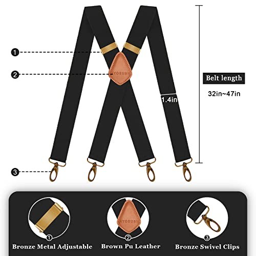 Vintage Suspenders for Men Heavy Duty 4 Snap Hooks for Belt One Size Black 2