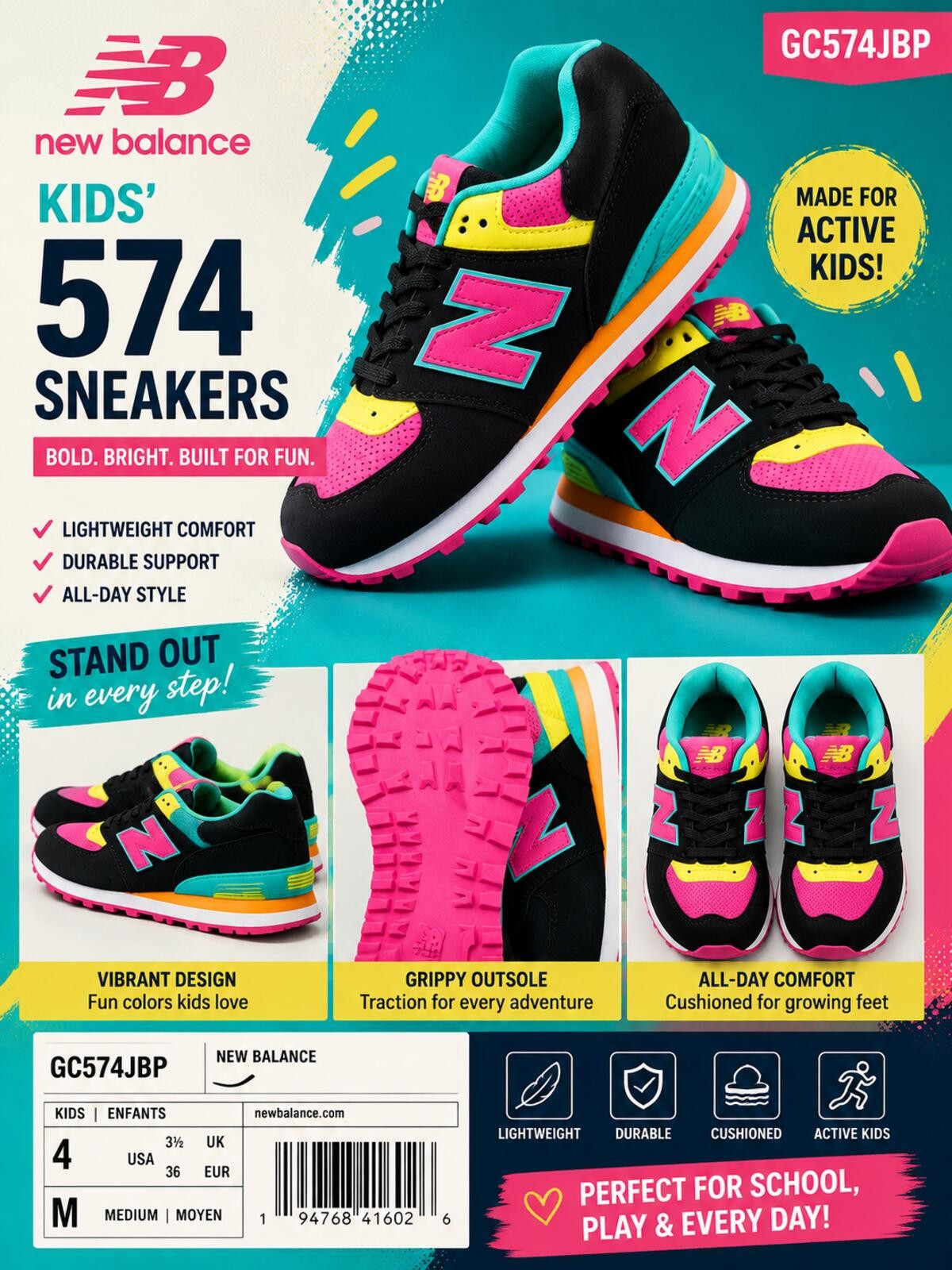 New 574 New Balance Kids 4M
