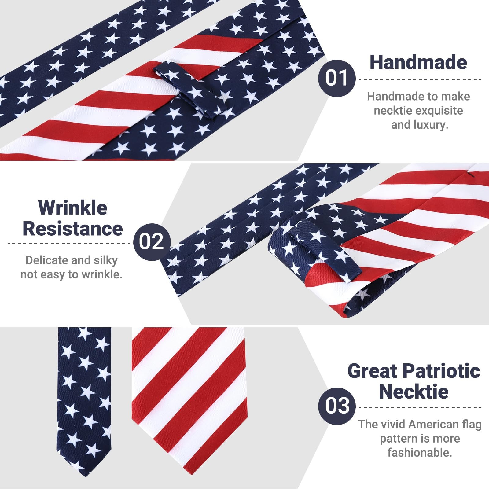 Men’s American Flag Ties 3.27″ (8.3CM) USA Necktie for Men