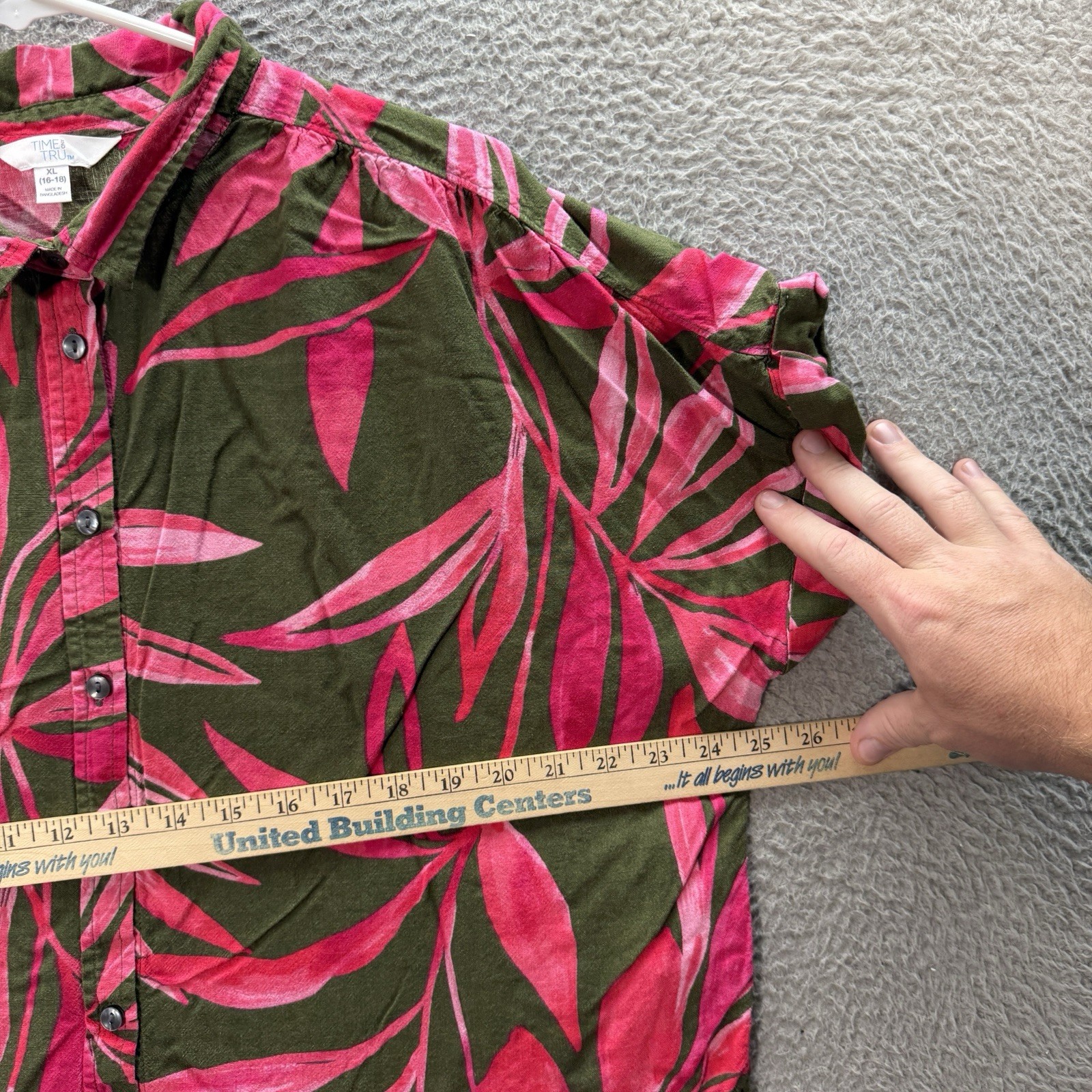 Time & Tru Shirt Womens XL Multicolor Floral Blouse Linen Blend Coastal Nautical