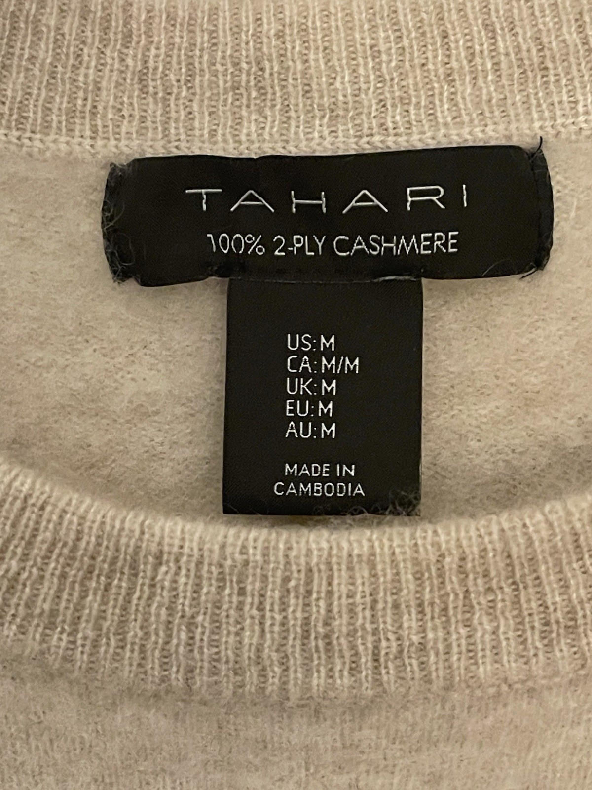 Tahari M 100% 2Ply Cashmere Tan Beige Cropped High Low Hem Tiny Flaw