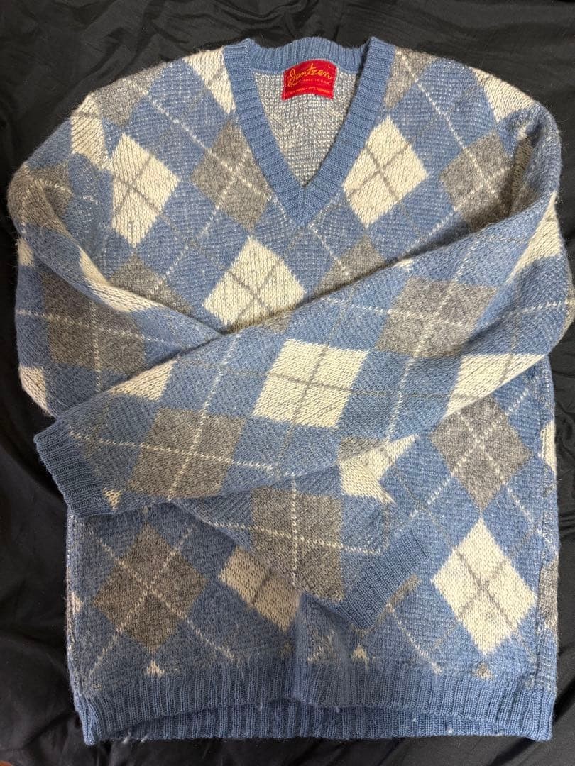 60s Jantzen Argyle Mohair Knit Sweater V-Neck Blue Vintage Size L