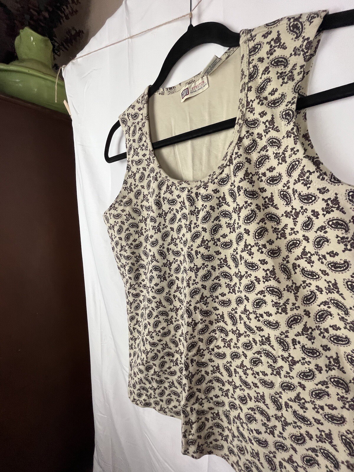 VTG Faded Glory Paisley Tank Top Large Ivory Cream 90s Minimalist Boho Grunge