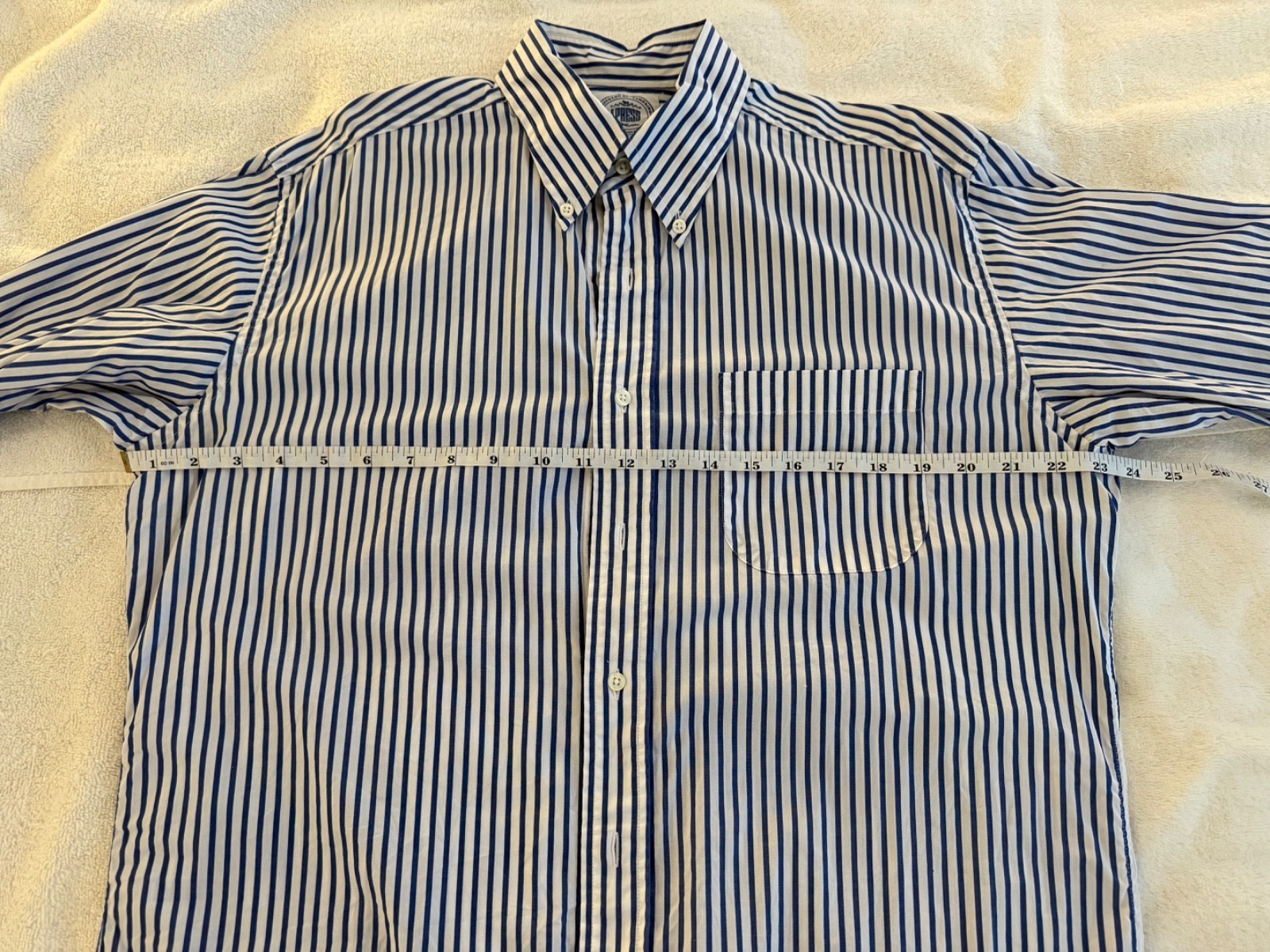 J Press – Worn Once – Navy, Butcher Stripe Button Down Shirt – Size 15 1/2 x 35